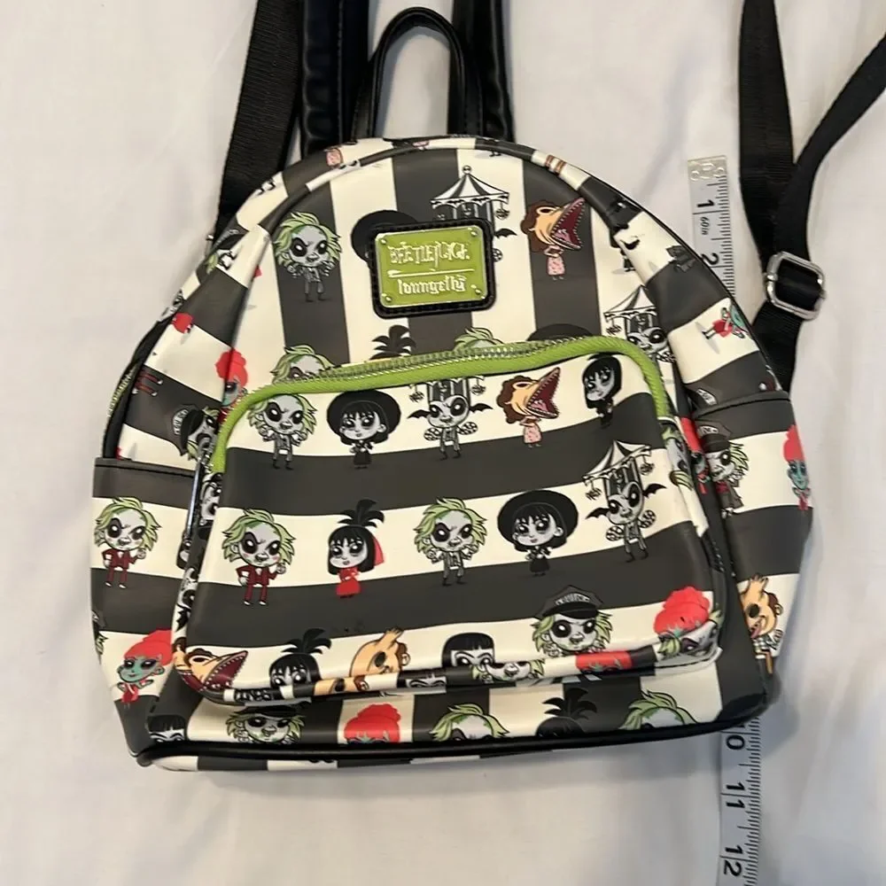 Loungefly Black and White Striped Beetlejuice Beetlejuice Backpack EUC